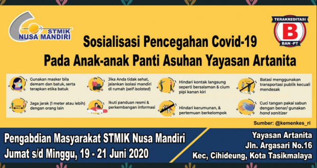 Sosialisasi Pencegahan Covid 19 Pada Anak Anak Panti Asuhan Yayasan Artanita Pppm Stmik Nusa Mandiri Jakarta